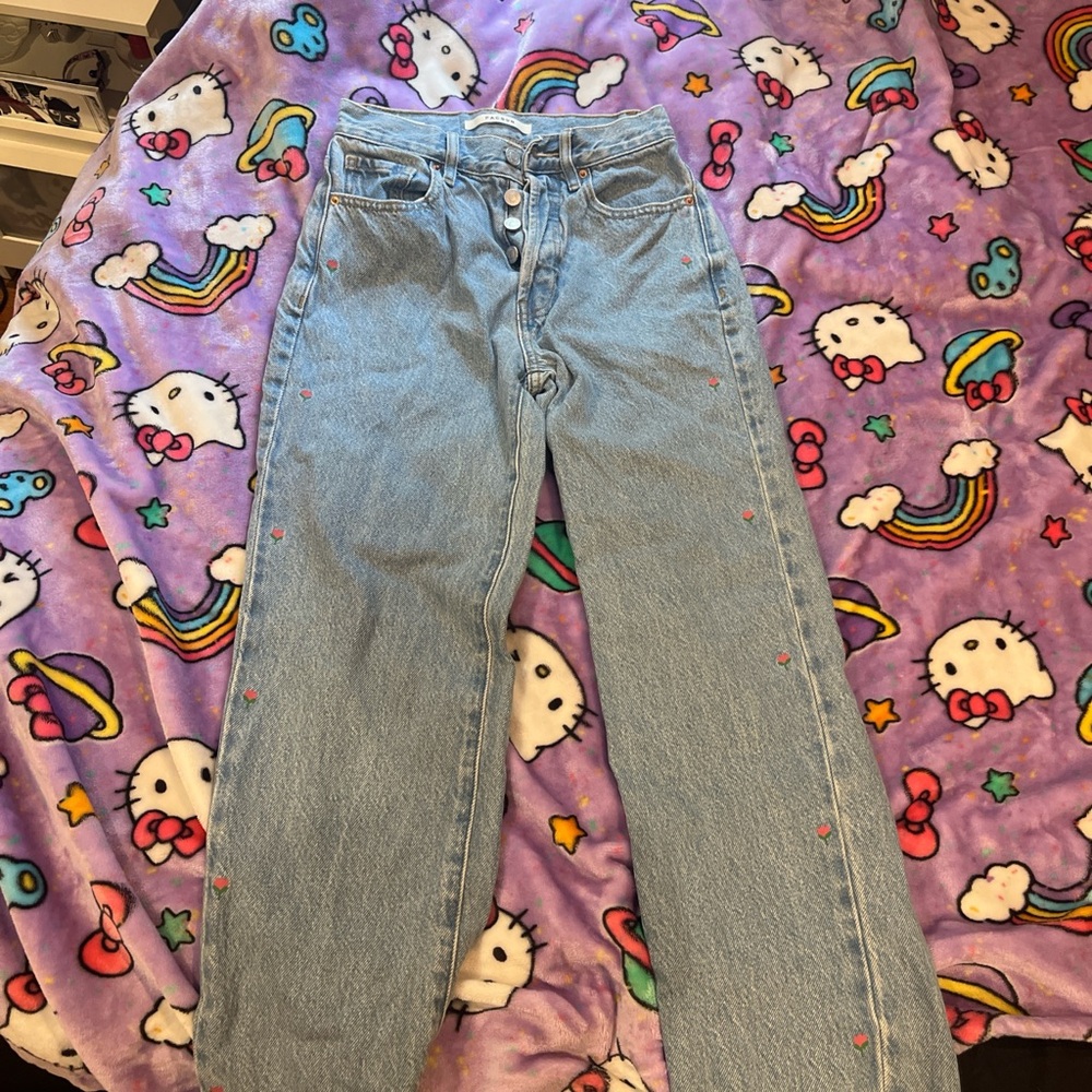 🖤 PacSun Straight Leg Jeans with pink flowers 🖤